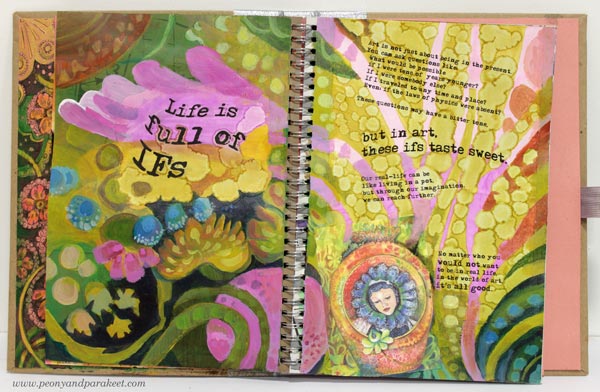 Adding text to art journal pages by Peony and Parakeet.