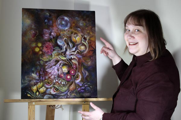 Artist Paivi Eerola and her painting Living Treasure.