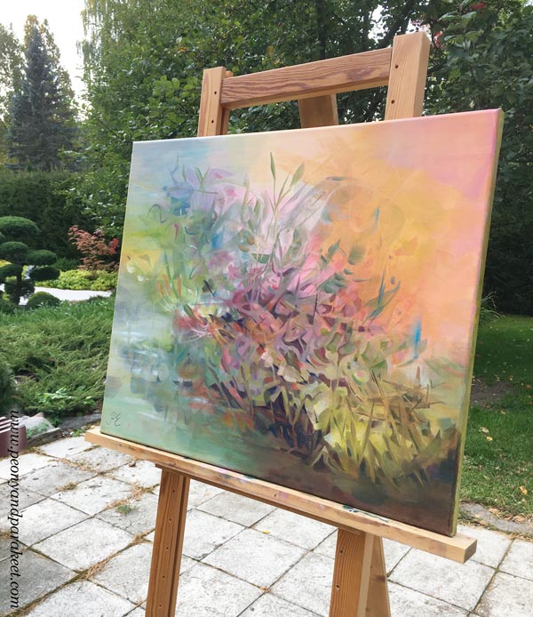 Sammumaton kaiho - Unquenchable Longing. An acrylic painting by Paivi Eerola being photographed.