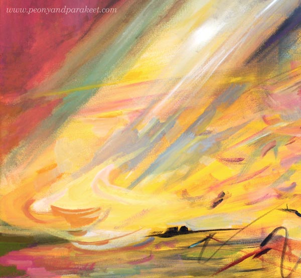 A detail of Paivi Eerola's painting "Terät liitävät kirsikkapuista". Read her tips on how to paint a poem!