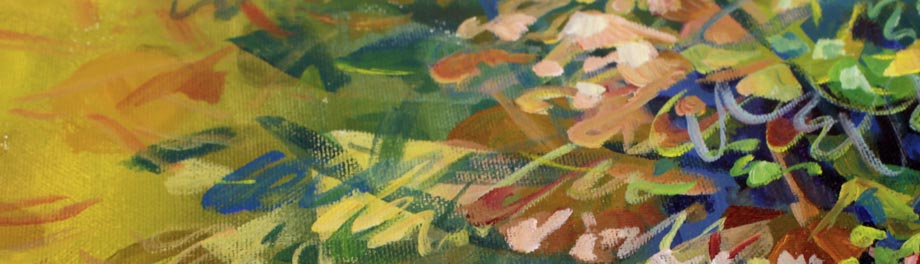 A detail of an acrylic painting by Paivi Eerola of Peony and Parakeet.