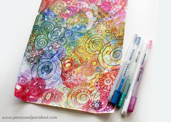 Gel pens. Step 3 of How to make your own patterned paper by Peony and Parakeet.