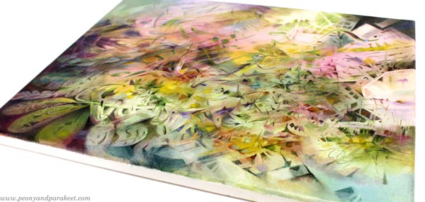 Lovestory - an oil painting by Paivi Eerola of Peony and Parakeet.
