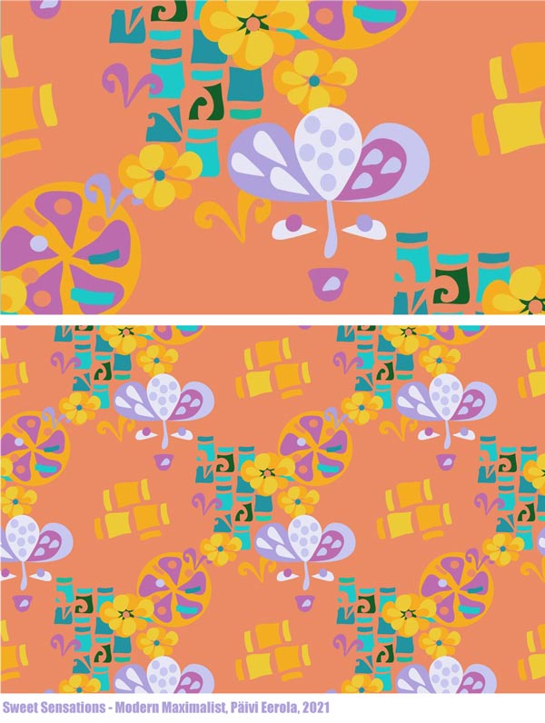 Sweet Sensations, a surface pattern by Paivi Eerola. From the collection Modern Maximalist.