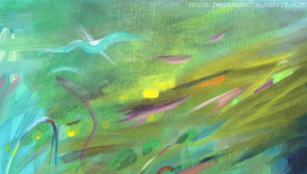 A detail of an abstract painting. By Paivi Eerola of Peony and Parakeet.