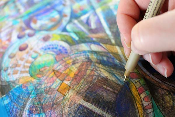 Drawing from imagination with a thin-tipped drawing pen. If you can't draw, try this!
