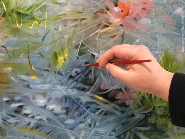 Painting in progress. By Paivi Eerola of Peony and Parakeet.