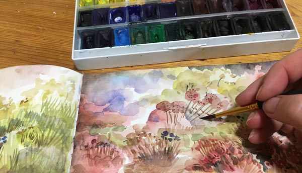 A watercolor journal in progress. Recording artist's life.