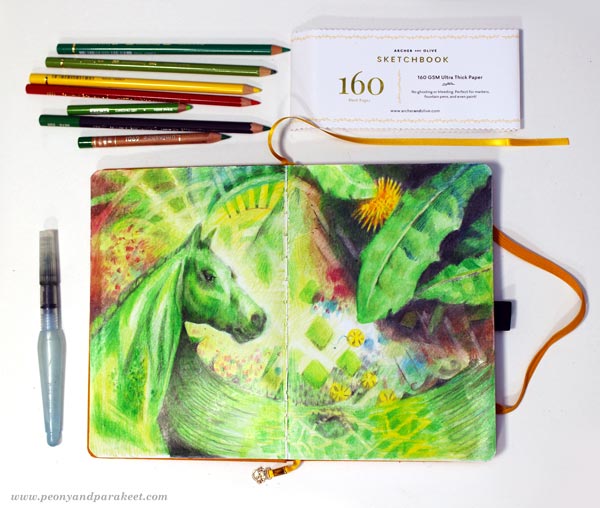 Using Archer & Olive's blank notebook as a colored pencil journal. By Paivi Eerola of Peony and Parakeet.