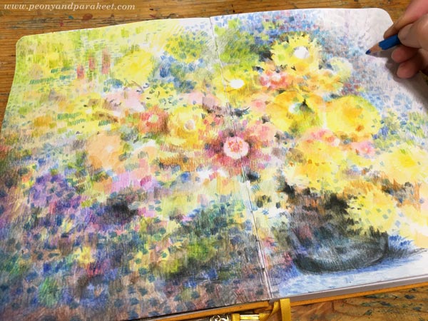 Step 6 of Color Like Monet, step by step instructions for colored pencils.