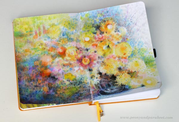 Archer and Olive notebook as an art journal. A spread in a colored pencil journal.