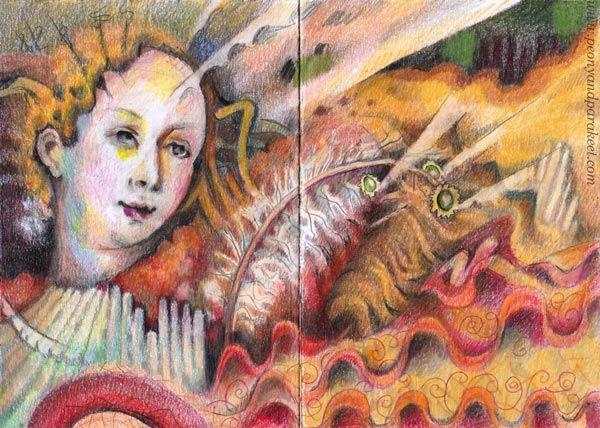 Art journal spread inspired by Lucas Cranach the Elder's art.