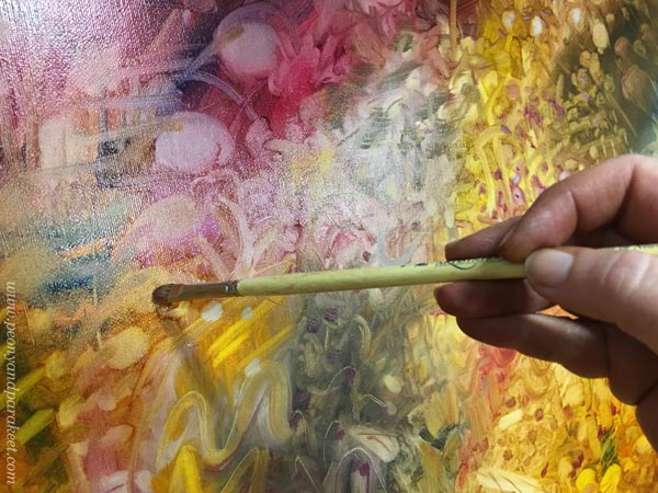 Intuitive art techniques: using a variety of brushes.