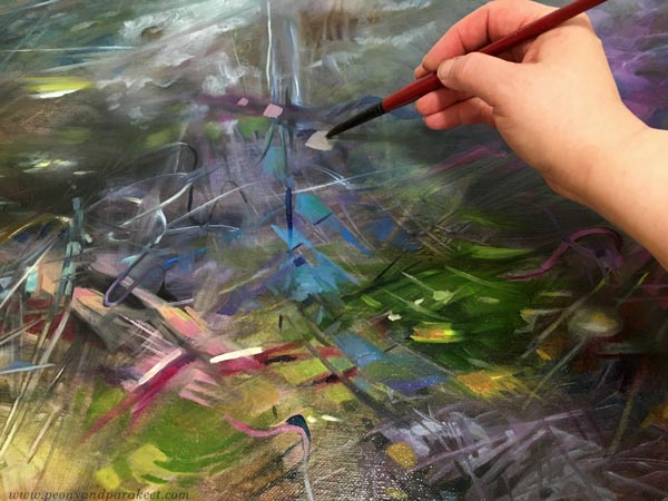 Abstract oil painting in progress.