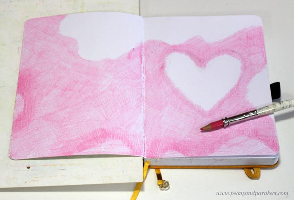 Step 1 of a fun colored pencil layering technique.
