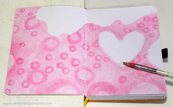 Step 2 of a fun colored pencil layering technique.