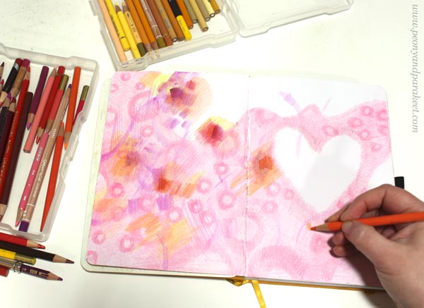 Step 3 of a fun colored pencil layering technique.