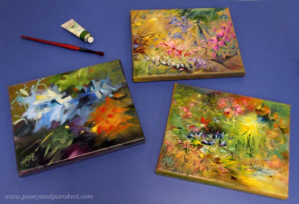Three small oil paintings about hope. By Paivi Eerola of Peony and Parakeet.