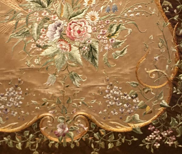 A detail of a satin stitch embroidery work by Anna Kjöllerfelt, 1800-1900