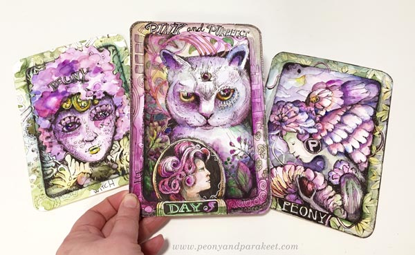 Pink handdrawn playing cards. By Paivi Eerola of Peony and Parakeet. From her class Magical Inkdom.