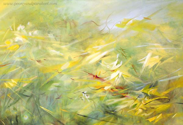 Expressing sunshine - a detail of Runaway Sun - Karannut aurinko, oil on canvas, by Paivi Eerola