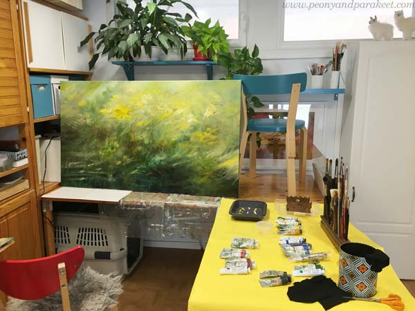 Painting in progress at a small studio