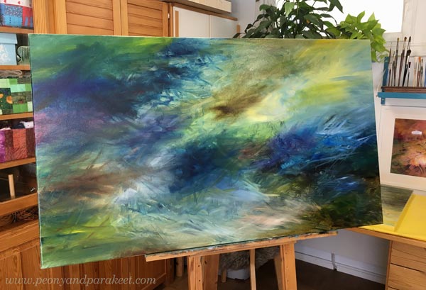 Painting in progress, introducing more colors and expressing happiness.