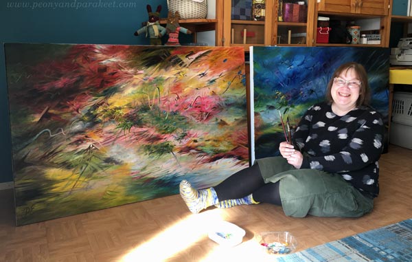 Trying to paint the best work. Paivi Eerola and her big oil paintings.