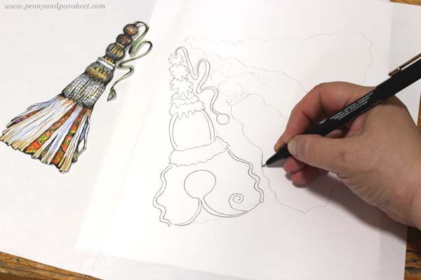 Making an ornamental drawing that has tassels.