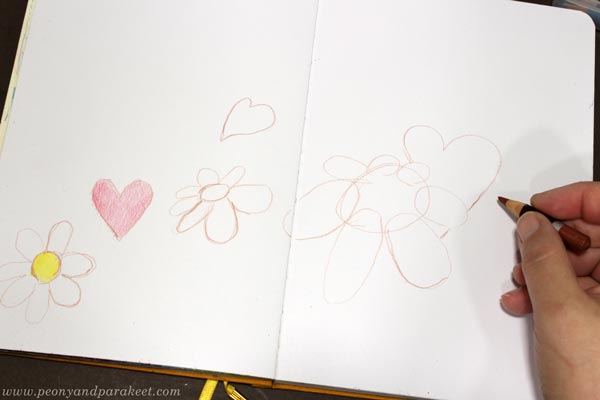 Draw Freely Step 3 - Draw a Big Flower and Then a Heart Behind It