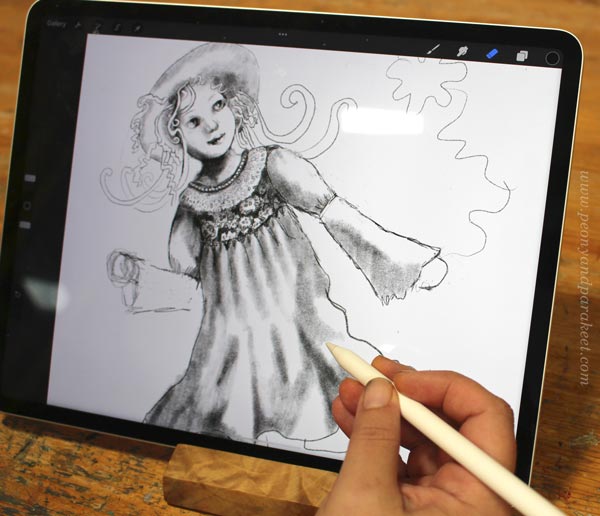 Drawing characters freely in Procreate using the Peppermint brush. 