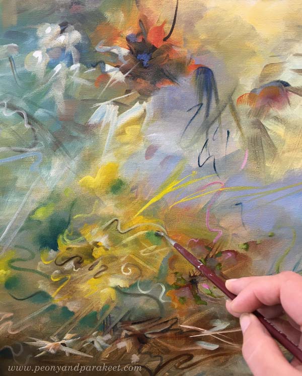 Painting in progress. Painting freely and letting memories flow through associations. Creating intuitive art.