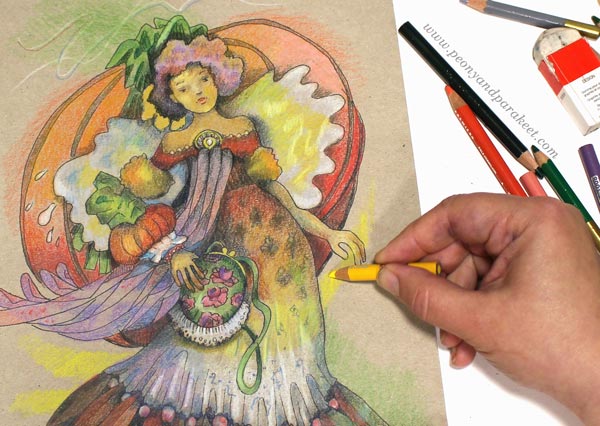 Creative coloring of a coloring page with colored pencils.