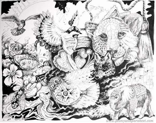 Animal Inkdom by Paivi Eerola. A victorian-style line drawing.