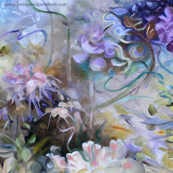 A detail of Unelmien kevät - The Spring of Dreams, 40 x 50 cm, oil on canvas, by Paivi Eerola, Finland. Setting design drivers for art and how they relate to your personal story.