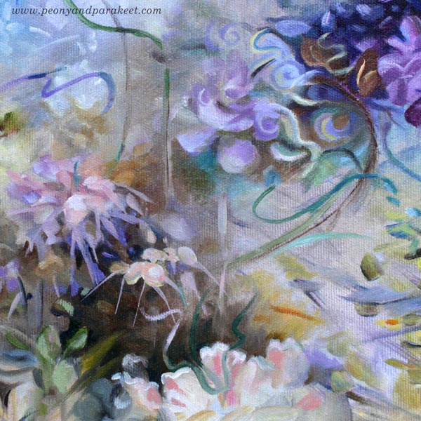A detail of Unelmien kevät - The Spring of Dreams, 40 x 50 cm, oil on canvas, by Paivi Eerola, Finland. Setting design drivers for art and how they relate to your personal story.
