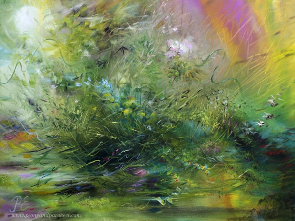 Sammaleen kaiku - The Echo of Moss, a medium-sized oil painting by Päivi Eerola. read her blog post about creating a series of paintings!