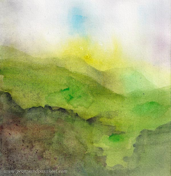 Painting moss in watercolor.