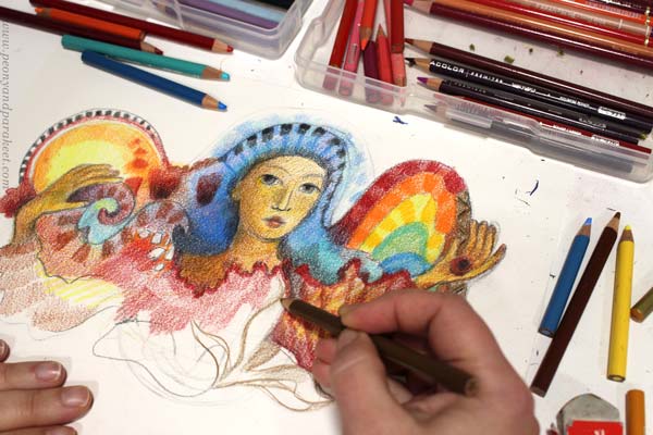 Colored pencil art in progress. Creating a protector of good.