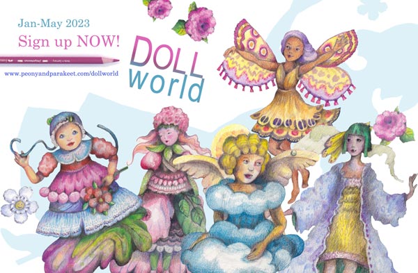 Doll World - online art class for drawing human figures and illustrating adorable fantasy dresses. Paper doll fun! By Paivi Eerola of Peony and Parakeet.