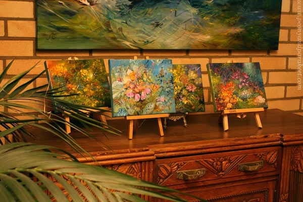 Four small oil paintings by Päivi Eerola, Finland. How to plan and finish a series of paintings.