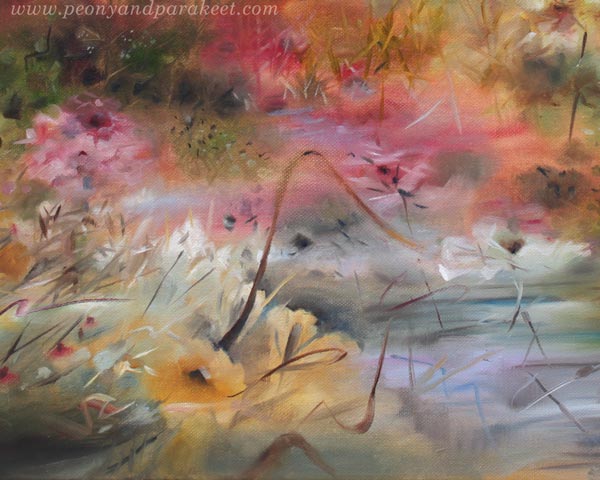 A detail of Pohjolan loisto - Northern Splendor, oil on canvas, 60 x 70 cm. By Paivi Eerola, Finland.