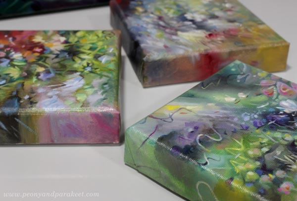 Miniature paintings from the Attic series. By Paivi Eerola, Finland. Thickness approximately 3 cm, over an inch.
