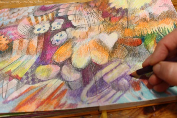 Doodling with colored pencils.