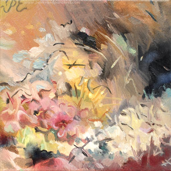 Kirsikankukka, oil on canvas, 15 x 15 cm, Paivi Eerola, Finland.