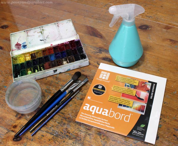 Watercolor painting supplies. Ampersand AquaBord replacing paper.