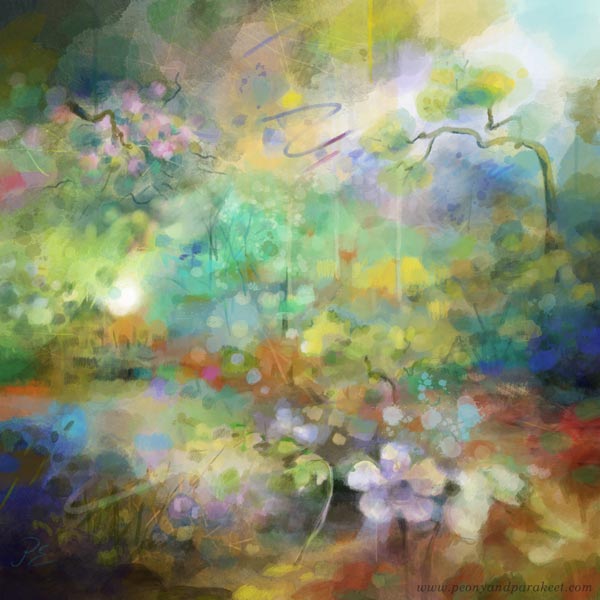 Watercolor garden, a digital painting in ProCreate by Paivi Eerola, Finland.
