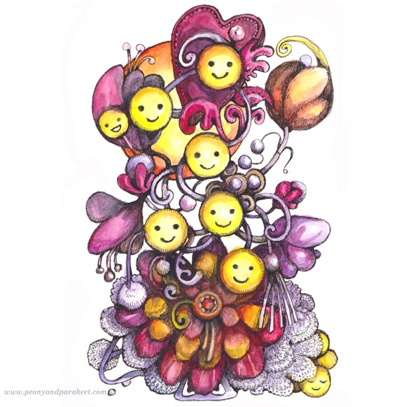 Smileys, an ornamental illustration by Paivi Eerola.