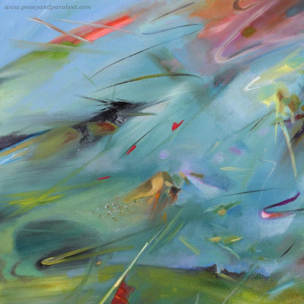 Detail of Kuningaskalastajat - Kingfishers, oil on canvas, 80 x 80 cm. By Paivi Eerola, Finland.