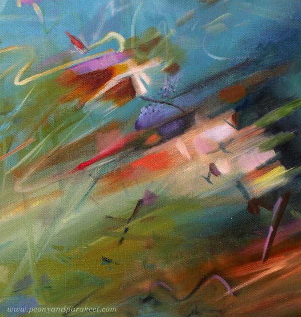 Detail of Kuningaskalastajat - Kingfishers, oil on canvas, 80 x 80 cm. By Paivi Eerola, Finland.